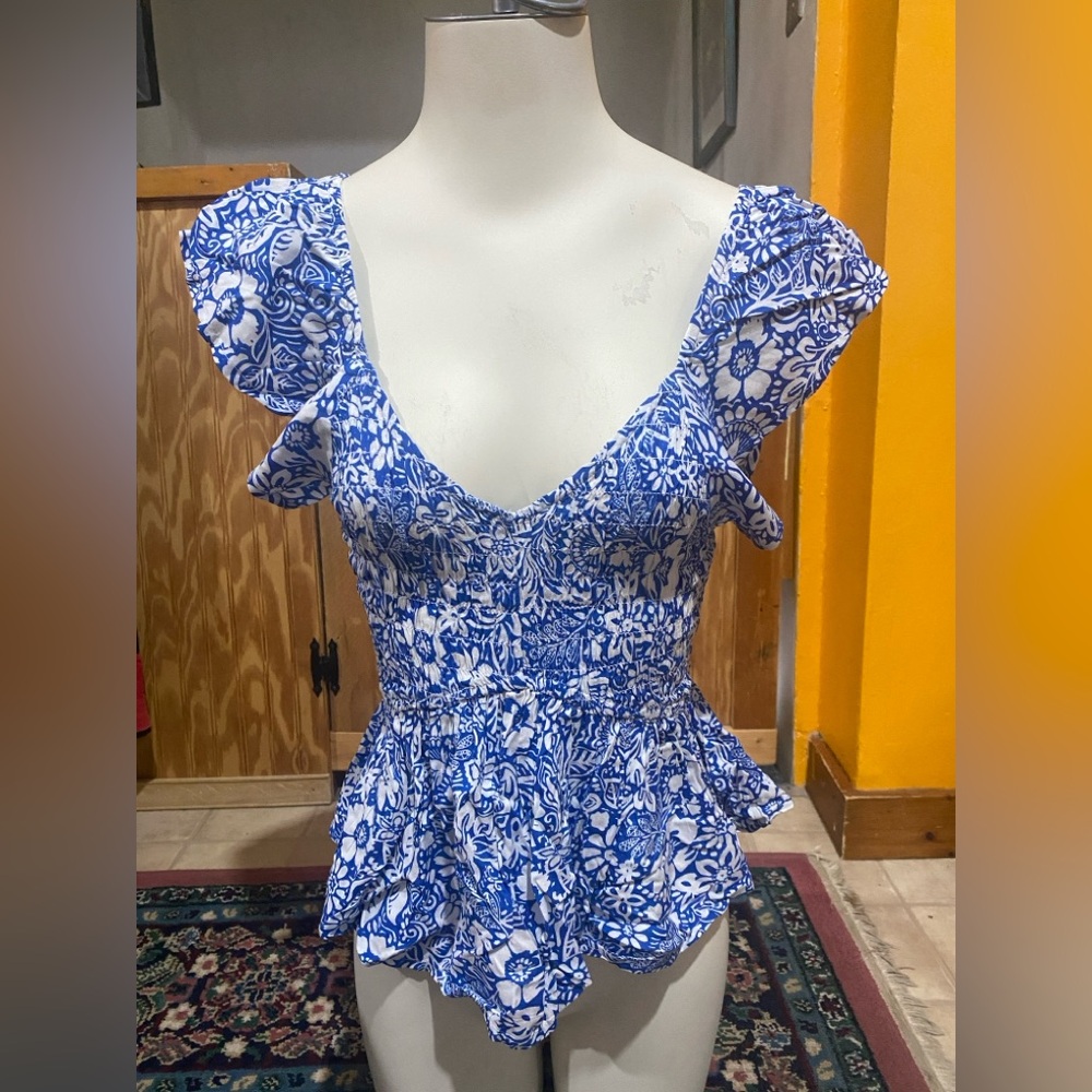 Blue & White Rayon Summer Top